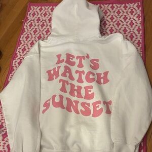 Gildan White Hoodie with Pink Text